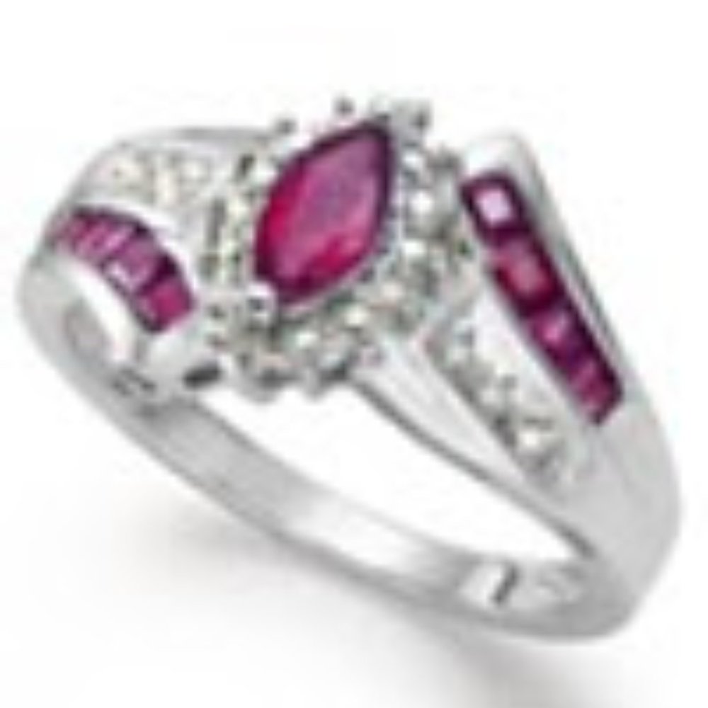 Sterling Silver Ring, Marquise-Cut Ruby - image 1